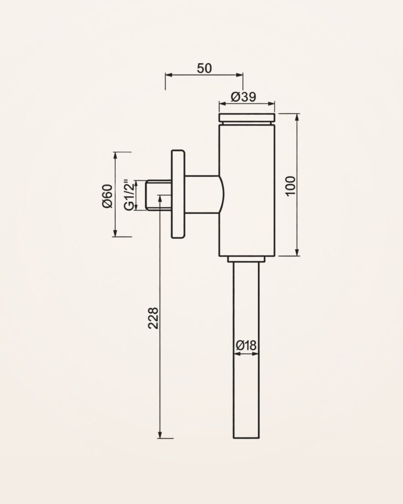 Arafura · Fluxómetro de urinol — desenho técnico