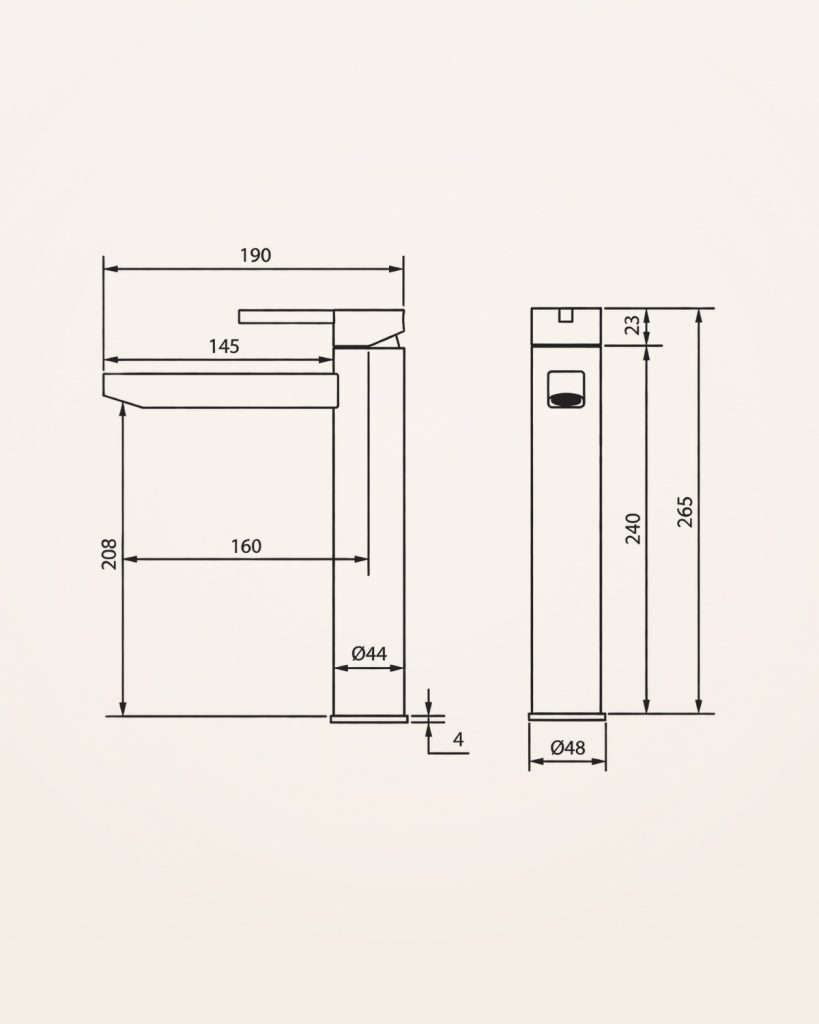 Bilbau · Lavatório alto — desenho técnico