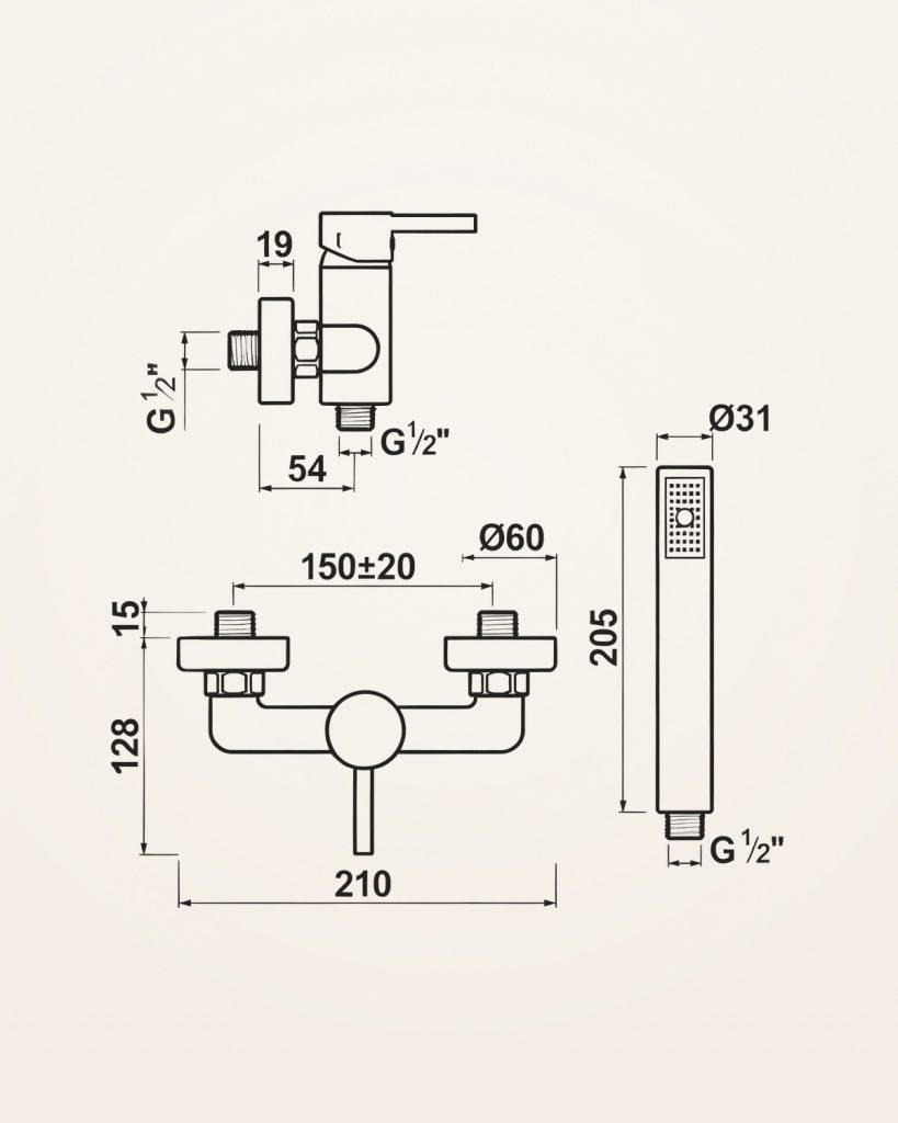 Biscaia · Base de chuveiro — desenho técnico