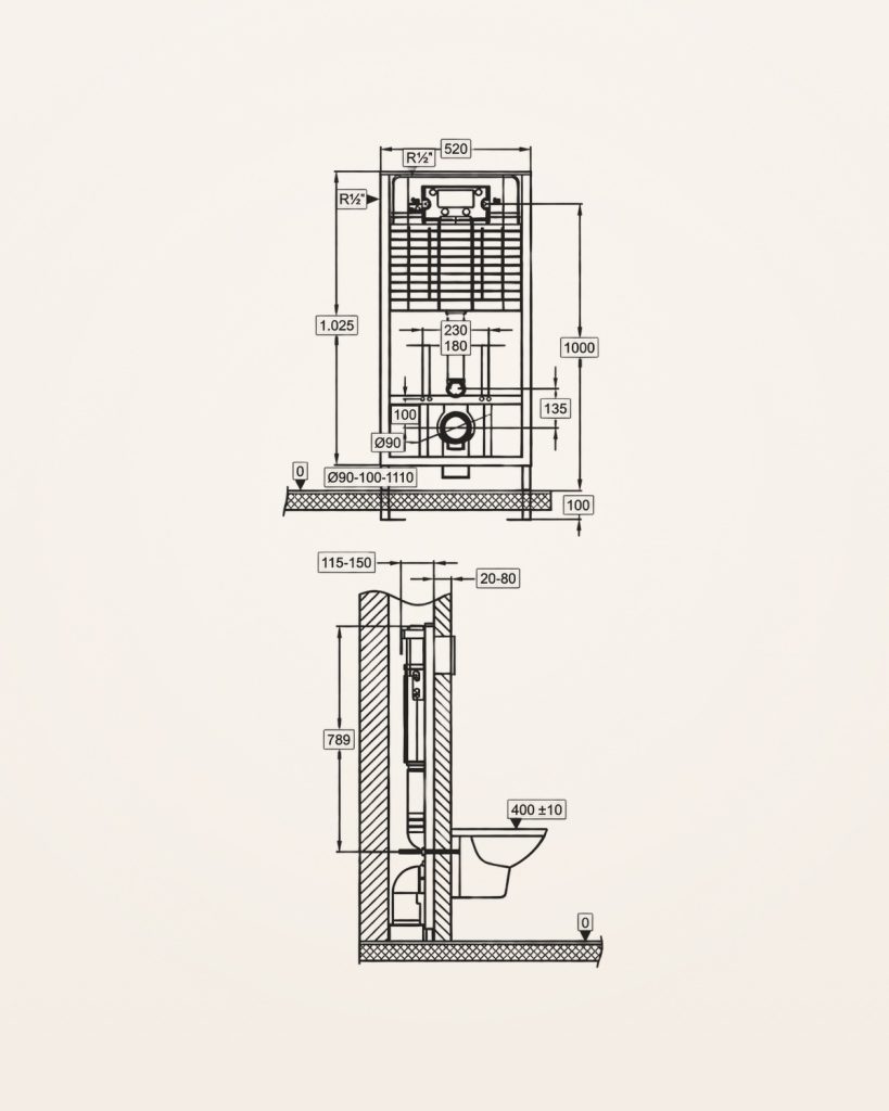 Estrutura de sanita para pladur — desenho técnico