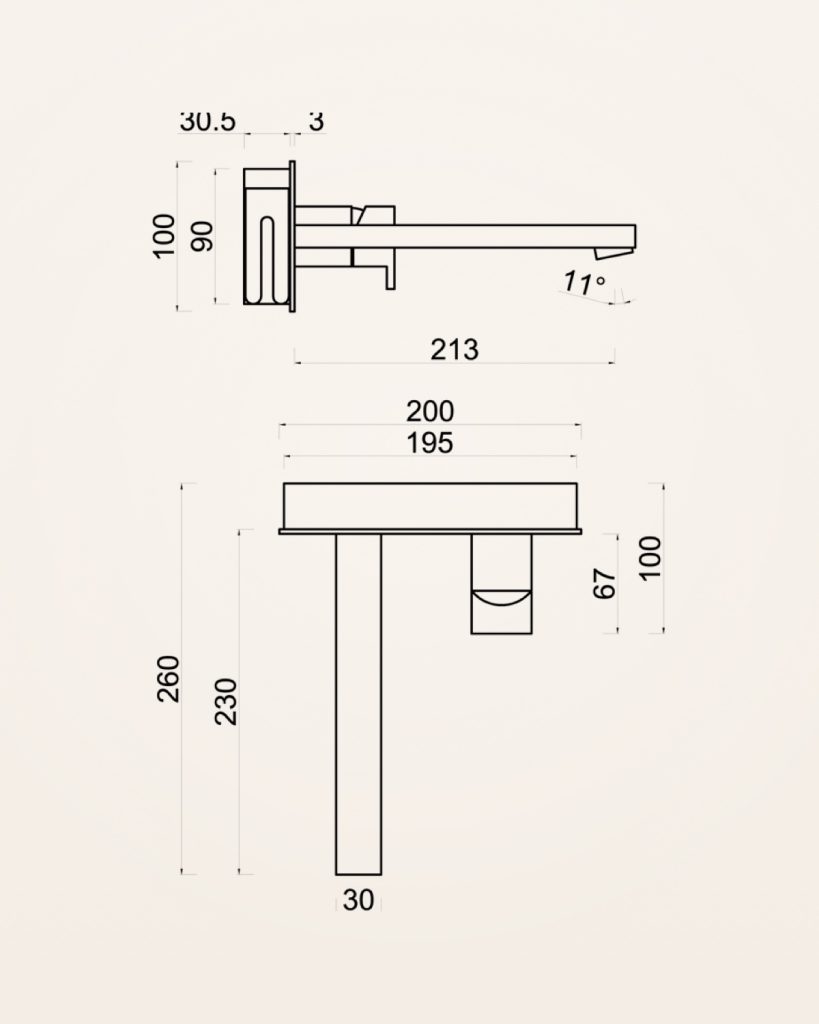 Sidra · Lavatório de parede — desenho técnico