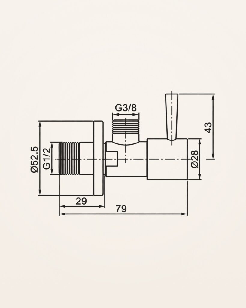 Torneira de esquadria cilíndrica preta — desenho técnico